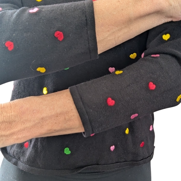 Etoile Women’s Shrunken Crew Neck Multicolor Embroidered Hearts - Picture 5 of 8